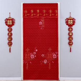 保暖帘 免打孔喜庆棉门帘加厚家用免打孔卧室隔断帘挡风防寒冬季