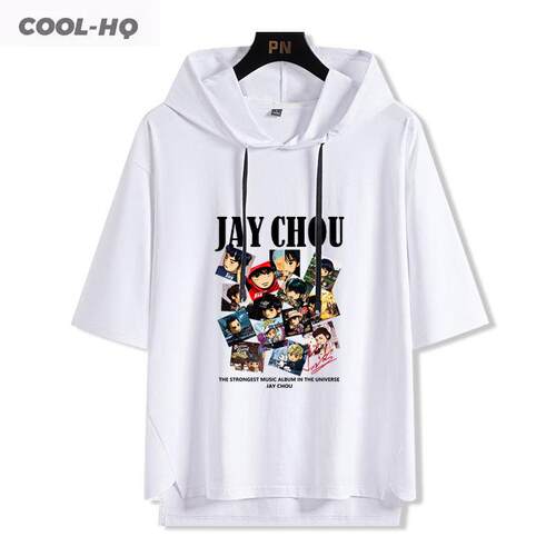 jaychou周杰伦Q版周边印花连帽短袖t恤男女夏季宽松半袖上衣服潮