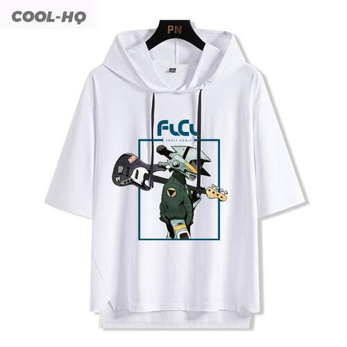 FLCL特别的她动漫联名周边连帽短袖T恤夏季宽松休闲运动帽衫衣服
