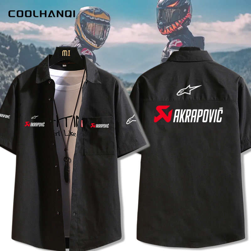 a星天蝎联名摩托车骑行服短袖衬衫男士夏季外套休闲宽松大码衬衣