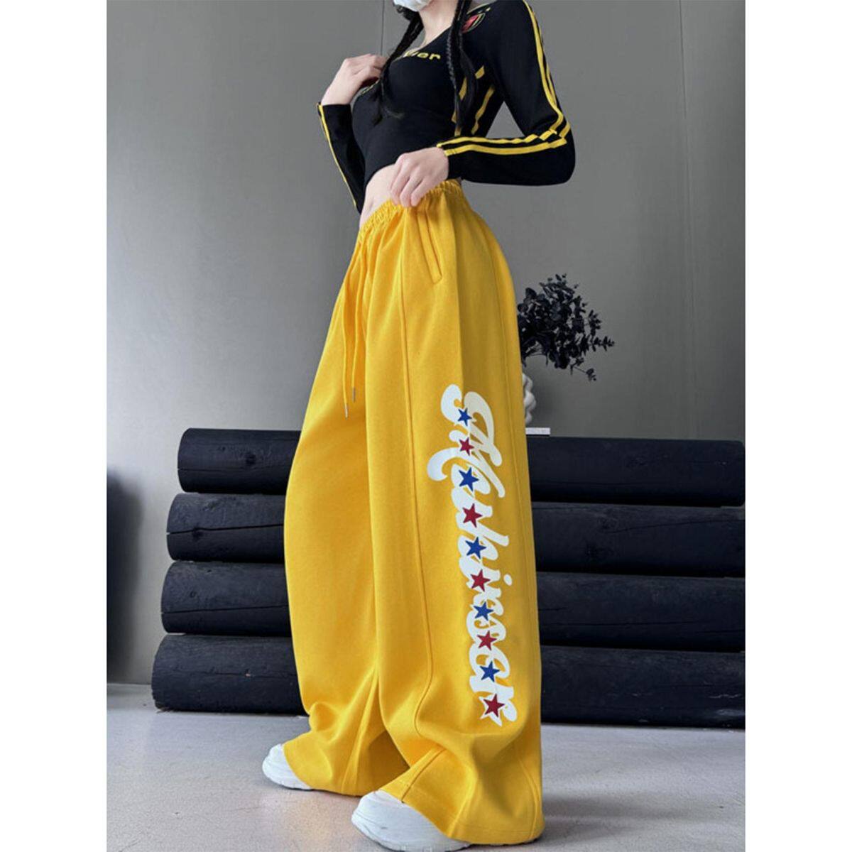 橘黄色休闲直筒裤子男女美式cleanfit嘻哈街舞慵懒风束脚运动卫裤