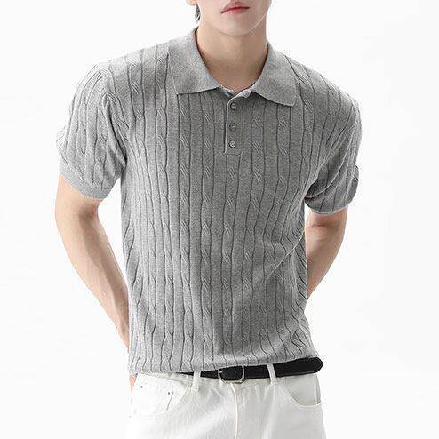 夏季美式短袖针织衫T恤男Polo衫商务休闲时尚宽松老钱风痞帅上衣