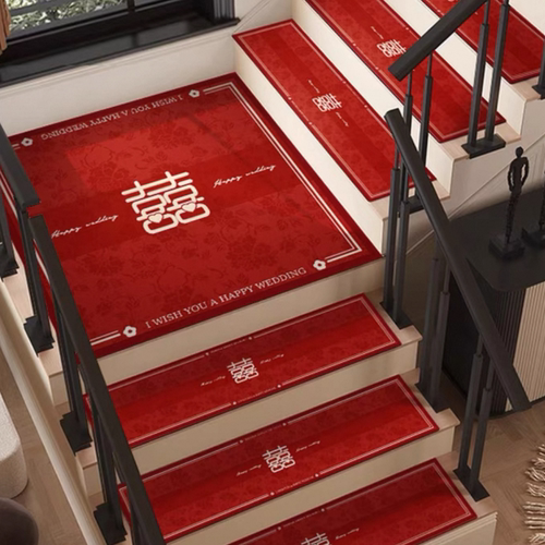 中式楼梯红色结婚防滑垫台
