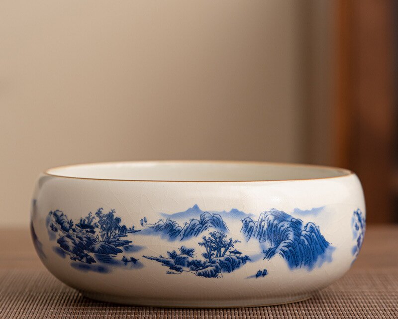 创意轻奢汝窑陶瓷烟灰缸大码 家用客厅中式 桌面多功能果皮垃圾缸