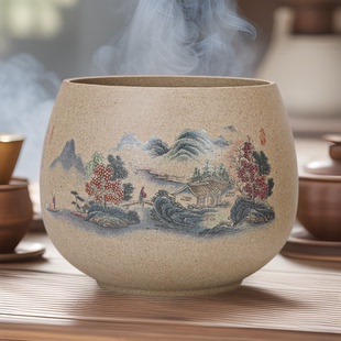 耐高温粗陶艾灸灰烟灰缸中号 家用客厅中式复古 多功能茶渣废水缸