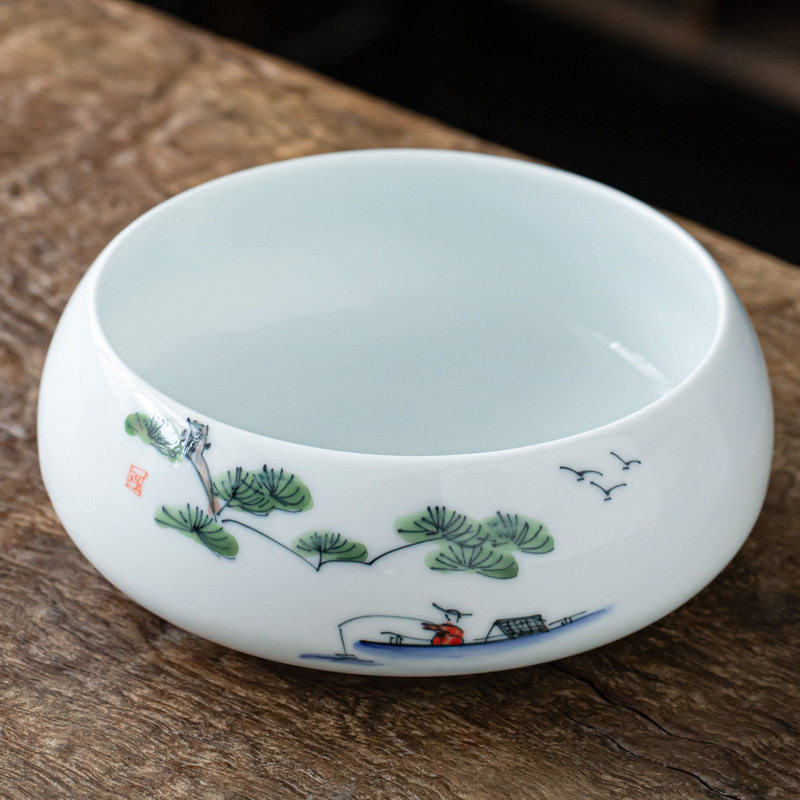 创意手绘陶瓷时尚烟灰垃圾收纳果皮艾灸缸大码家用客厅中式多功能