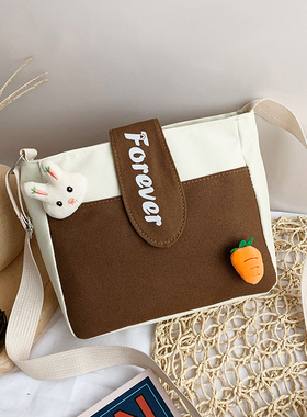 ins日系百搭帆布小包2023新款小清新软妹学生卡通潮流单肩斜挎包
