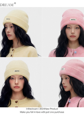 软糯黄色大头围针织帽子女秋冬季显脸小冷帽保暖防寒高级感毛线帽