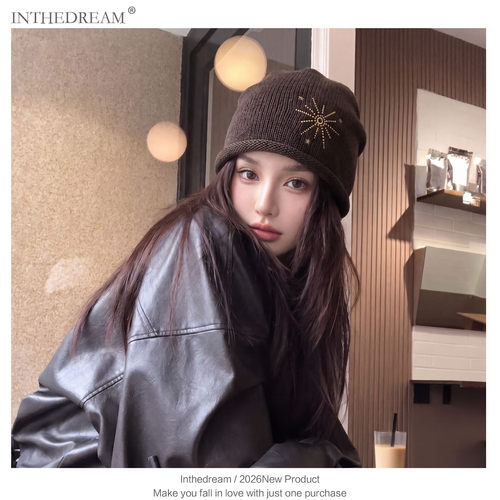 秋冬韩系针织堆堆帽显脸小女款