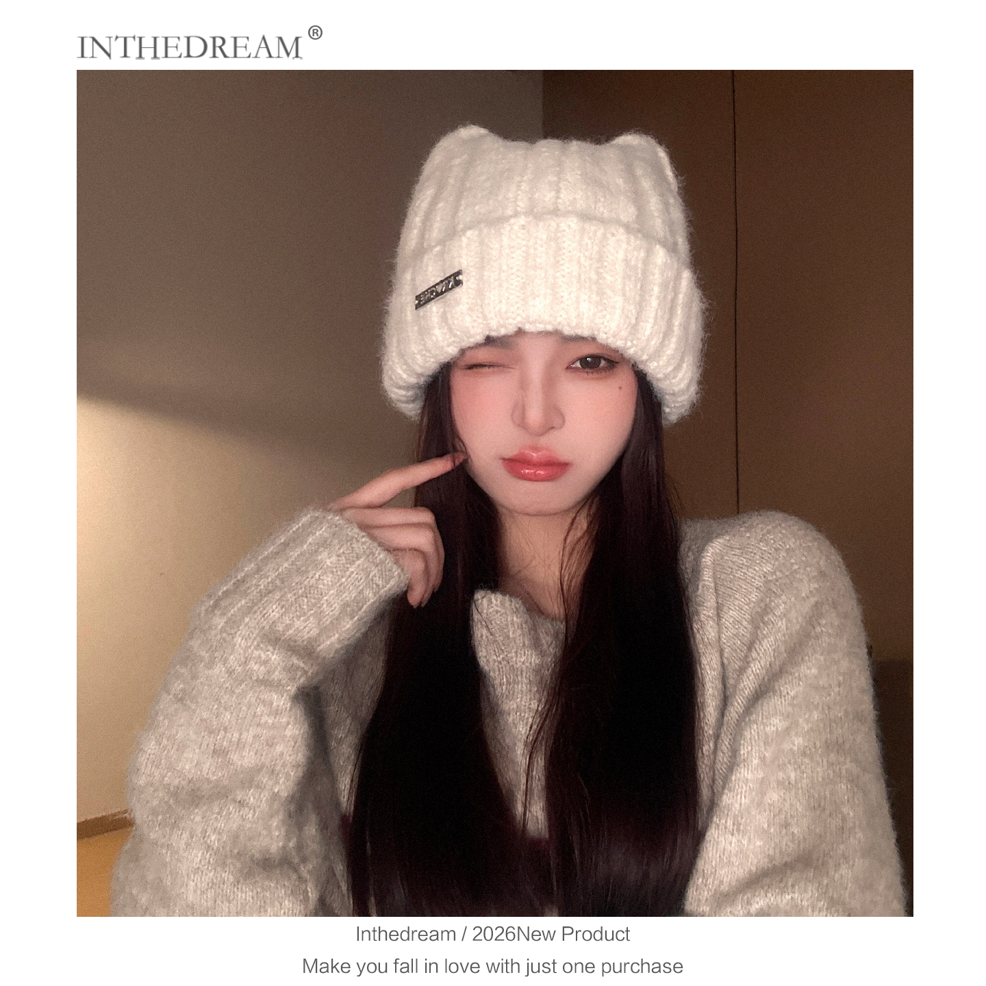 可爱猫耳朵毛线帽女秋冬加厚保暖针织毛绒帽大头围骑行防风冷帽潮