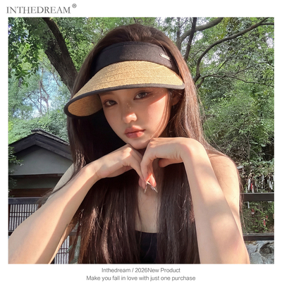 日系草编大檐空顶防晒帽女