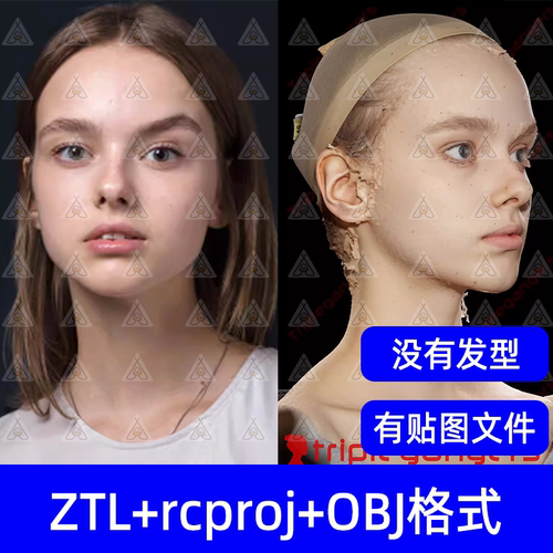 zbrush欧美女性写实扫描头部脸部雕刻3D模型带贴图和扫描照片