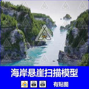 C4D海岸悬崖zbrush岩石海滩obj扫描资产PBR纹理blend模型fbx建模