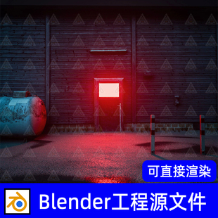 blender朋克废弃工业场所储油罐门上小窗红光3d模型工程源文件