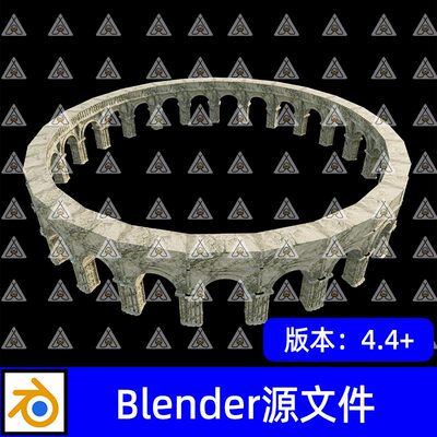 Blender中世纪古罗马斗兽场环形拱廊古典石柱连续拱门3D模型