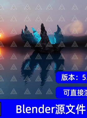 Blender孤立的黑色岩岛异星世界奇幻景观3D模型工程源文件