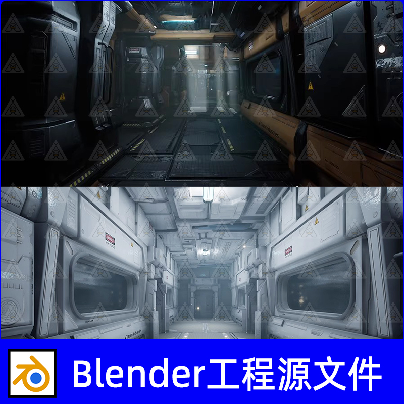 Blender场景未来科幻空间站走廊通道3D模型素材