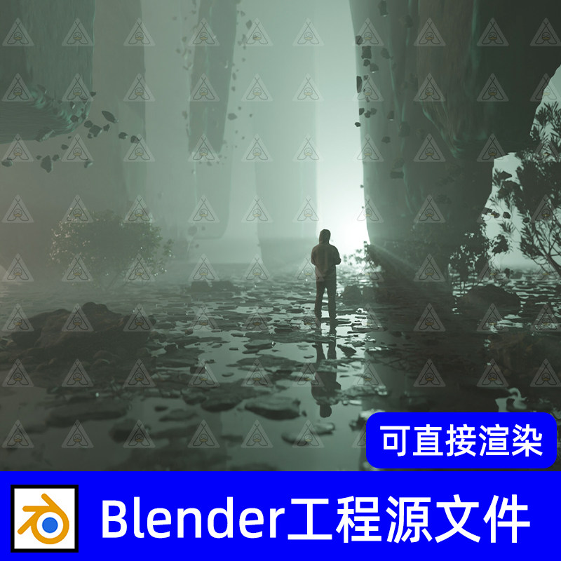 blender奇幻神秘异星环境巨大石柱水面石头3d模型建模渲染工程