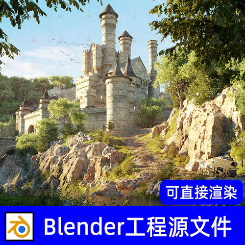 Blender奇幻北欧城堡古堡遗迹森林建筑场景模型素材工程源文件