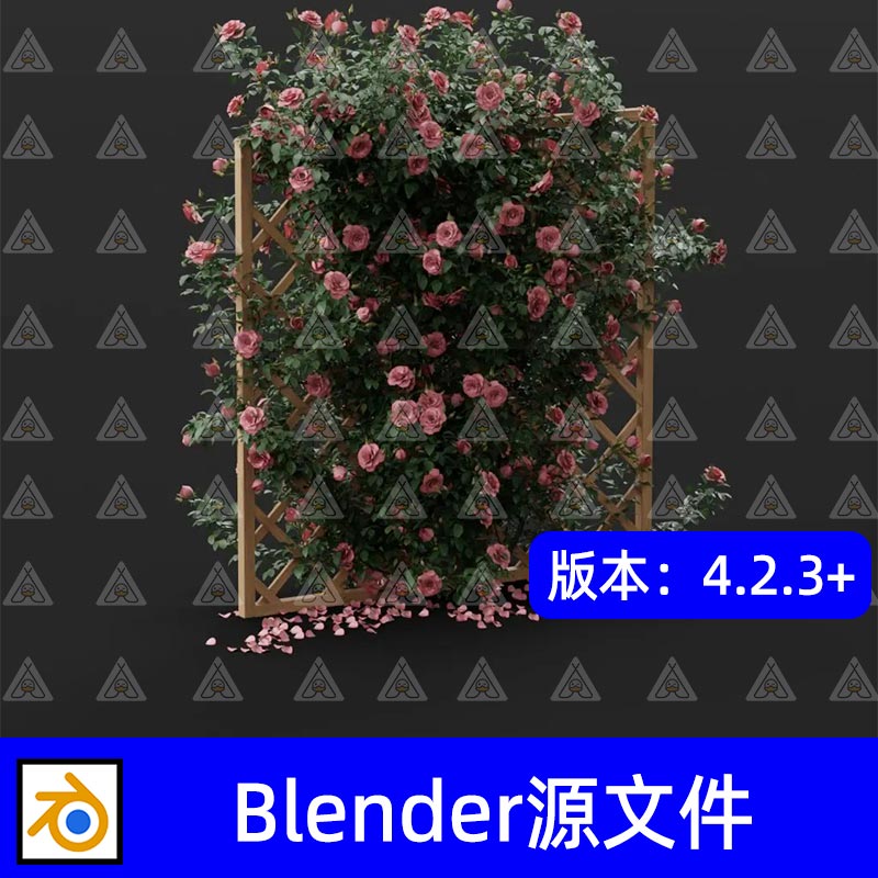 Blender粉色玫瑰的木质花架鲜花花墙花瓣3D模型设计素材工程文件