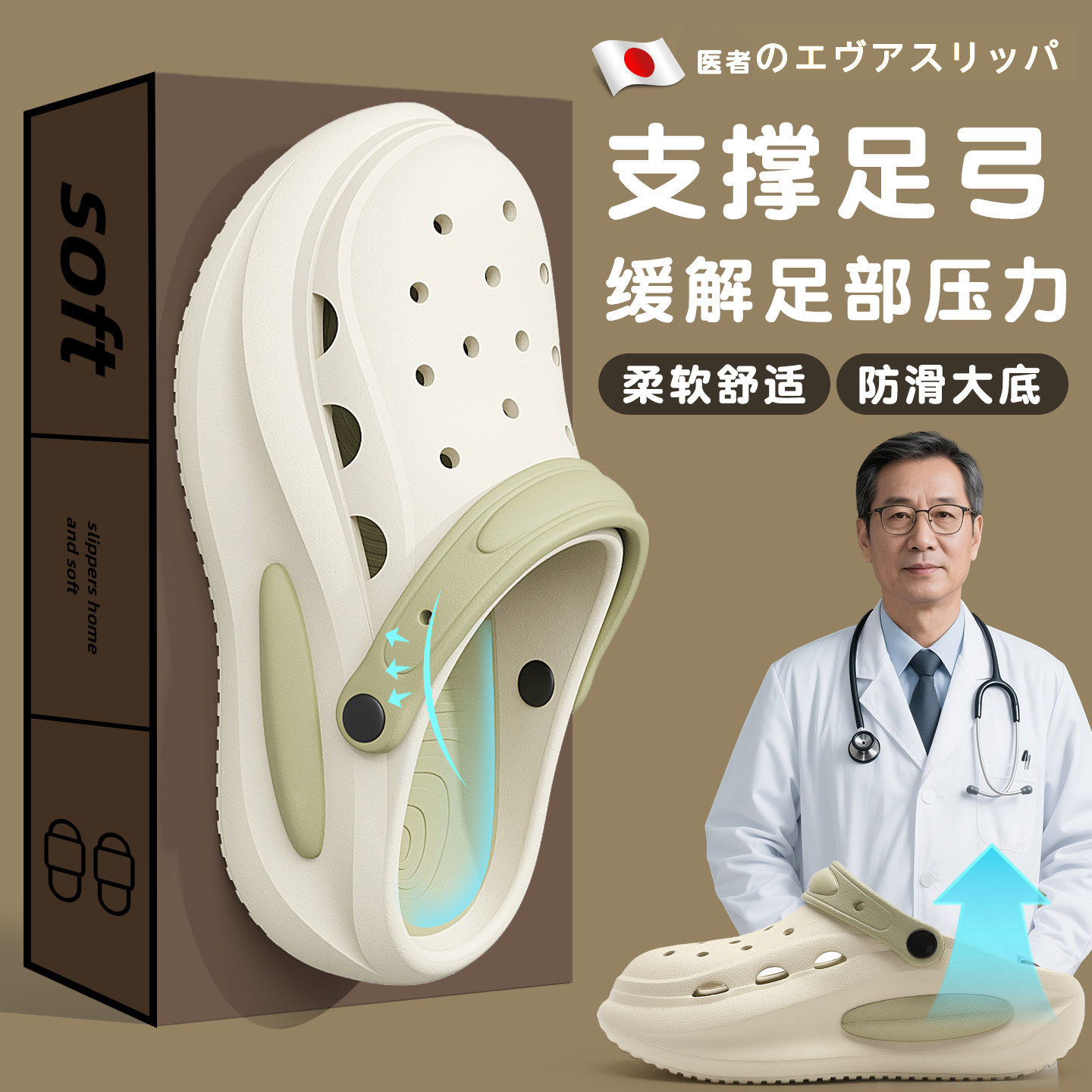 医用手术室拖鞋男款2026新款夏季不臭脚防滑厚底外穿有足弓洞洞鞋