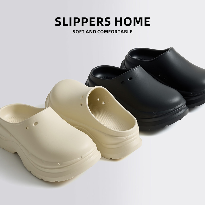 增高5cm~黑色防滑厨师鞋平替2026新款云朵洞洞鞋厚底外穿包头拖鞋