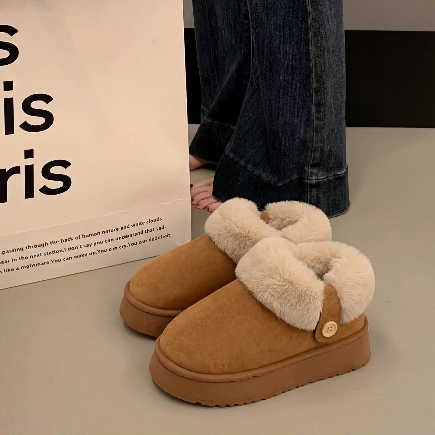 棉拖鞋女士冬季包跟2025新款室内家居厚底加绒毛保暖外穿儿童棉鞋,居家布艺,居家棉拖/棉鞋,淘宝优惠券,粉丝福利购,淘宝优惠卷