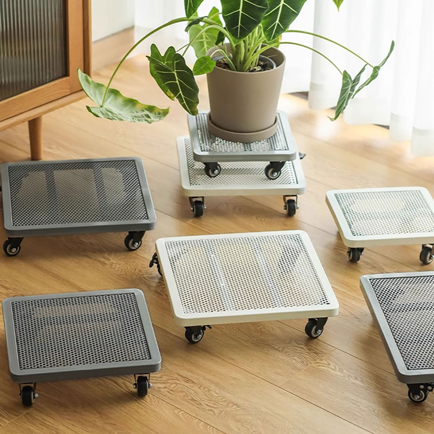 移动花盆托盘带刹车万向轮静音轮铁艺加厚可移动正方形底座带滚轮