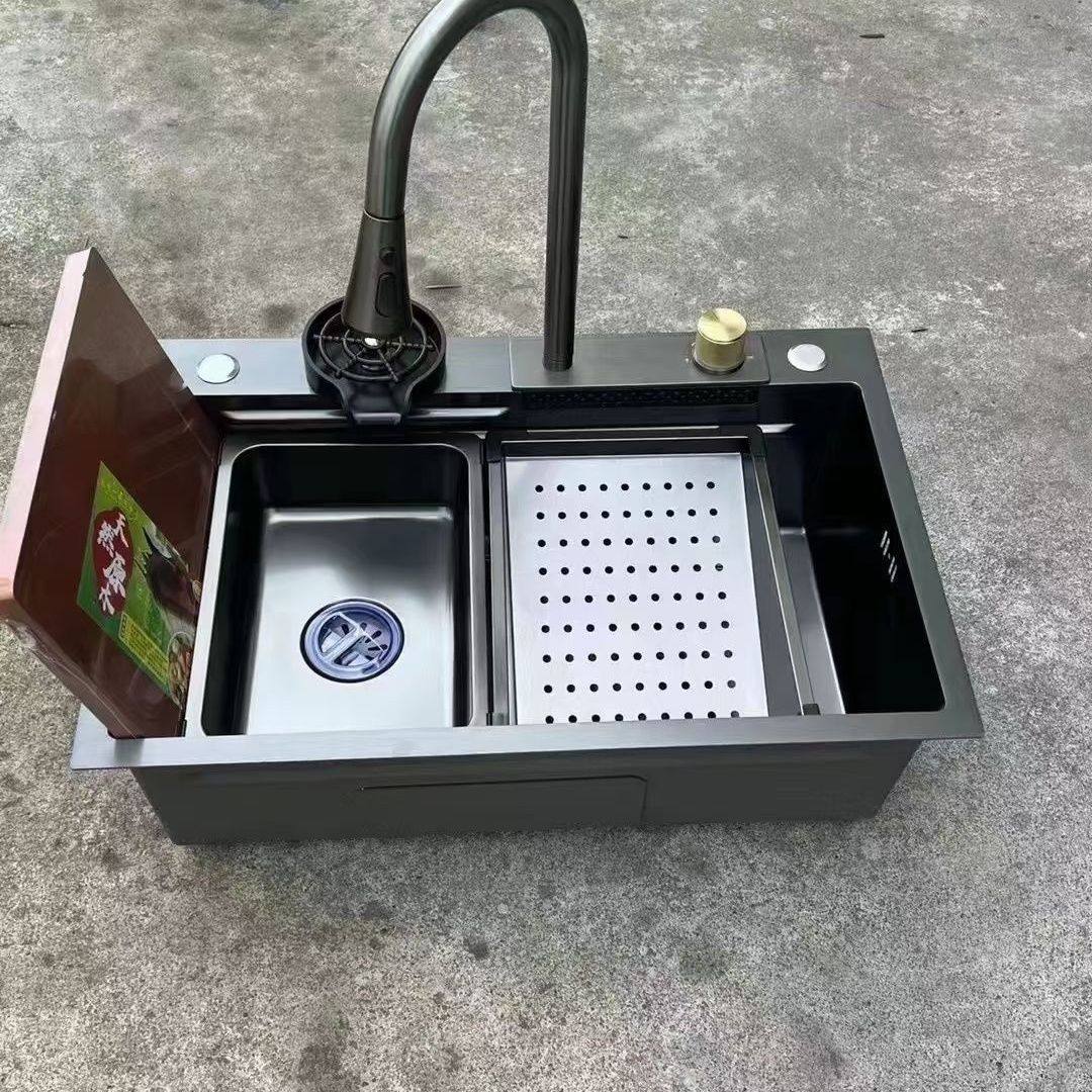 春驰新款瀑布式水龙头数显可旋转阳台自动二合一飞雨水龙头洗菜盆