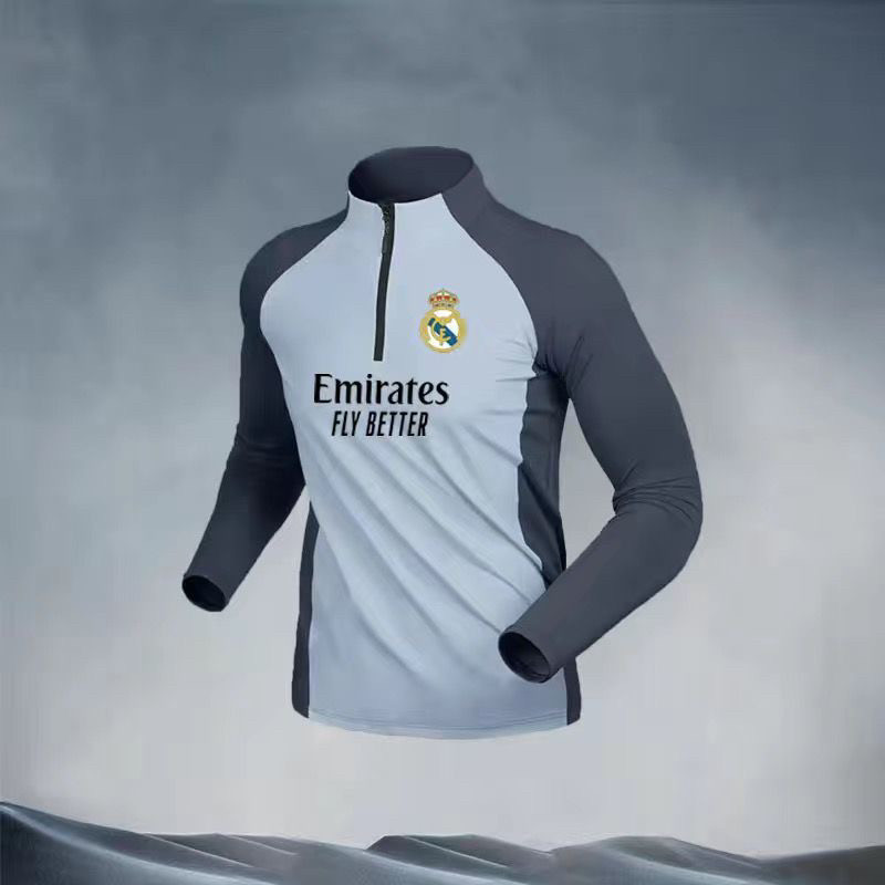 2526皇马曼城足球长袖训练服拼色春秋季跑步运动半拉链健身上衣秋