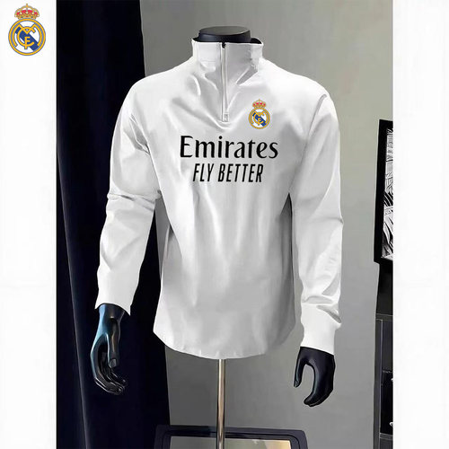 欧冠皇马巴萨训练足球服长袖男秋立领半拉链运动速干透气训练球衣