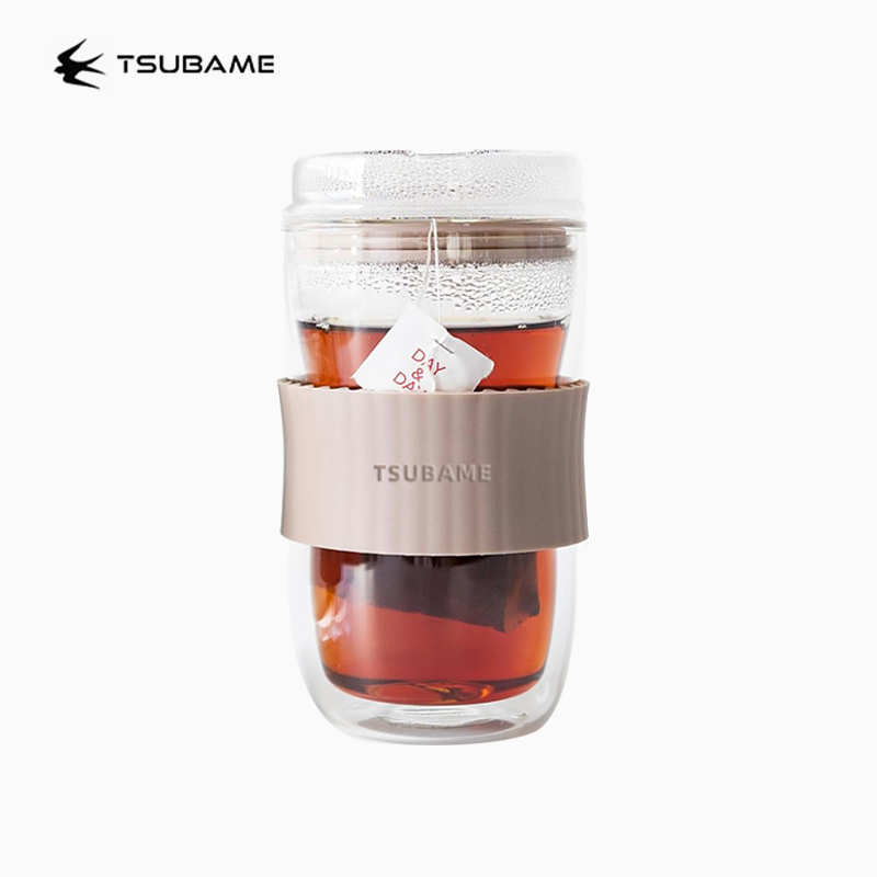 日本燕印TSUBAME双层玻璃水杯日式高档保温咖啡杯带盖高颜值茶杯