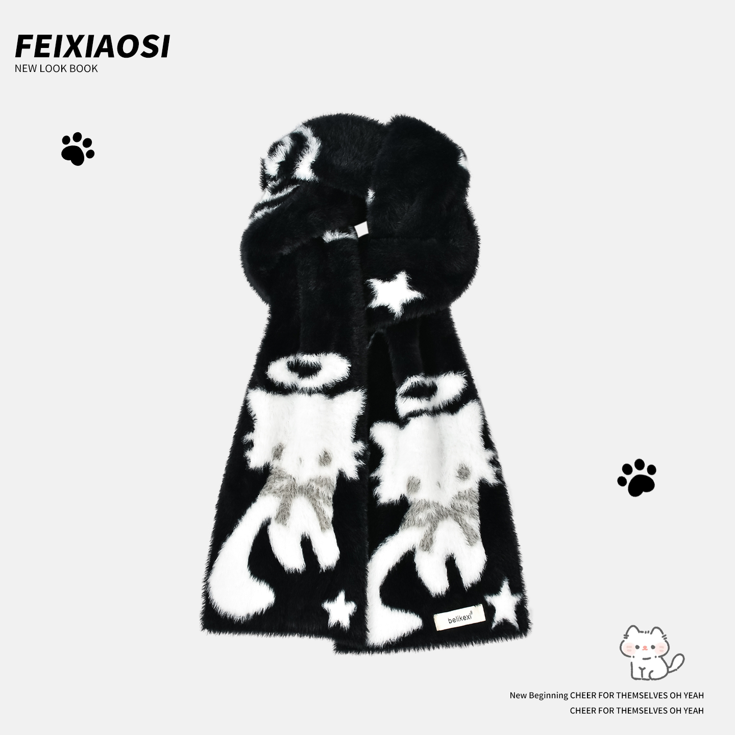 日系可爱超萌猫咪围巾女冬季软糯设计感仿貂绒防寒保暖护颈围脖潮