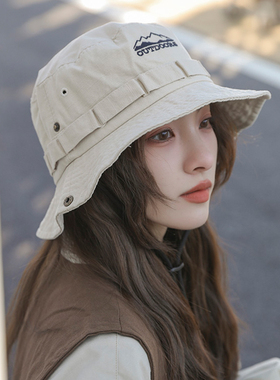 森系户外工装渔夫帽男日系复古露营帽徒步登山帽盆帽遮阳防晒帽女
