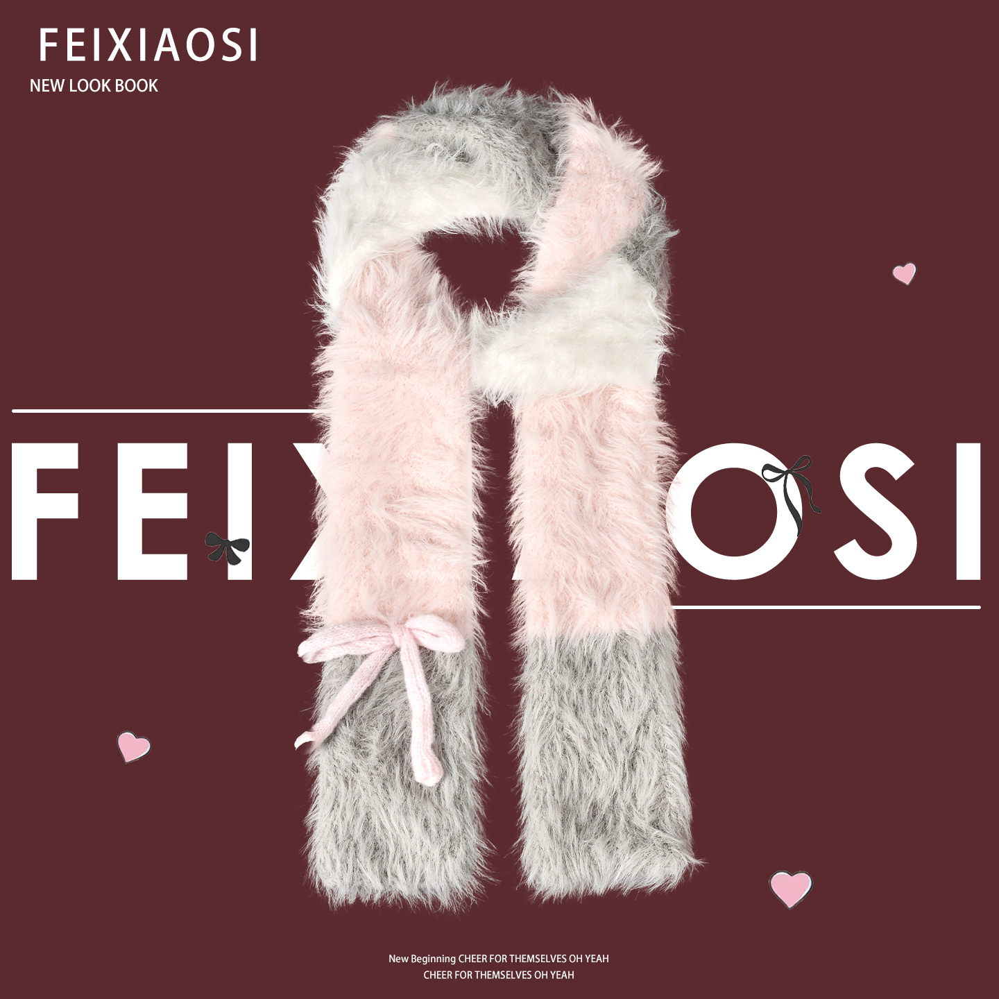 仿貂毛围巾撞色蝴蝶结长绒毛甜美2025秋冬新款围脖韩系氛围感窄版