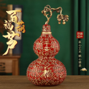 饰平安店铺结婚摆件祝寿开口福禄工艺品 百福铜葫芦彩绘纯铜镇宅装