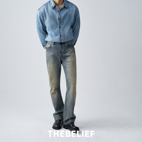 莱赛尔复古水洗直筒微喇牛仔裤