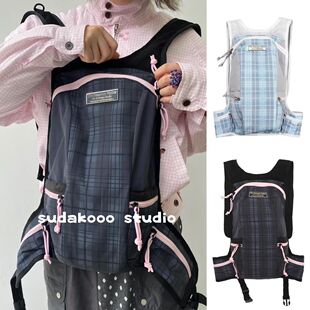sudakooo韩国新款themuseumvisitor25格纹印花登山背包双肩包