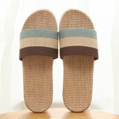 男凉拖鞋 2026日本新款 女室内木地板情侣 亚麻拖鞋 家居拖鞋 拖鞋 夏季