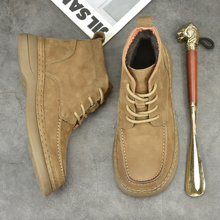 冬季加绒保暖新款马丁靴真皮宽头牛皮英伦风软底复古潮流百搭男靴