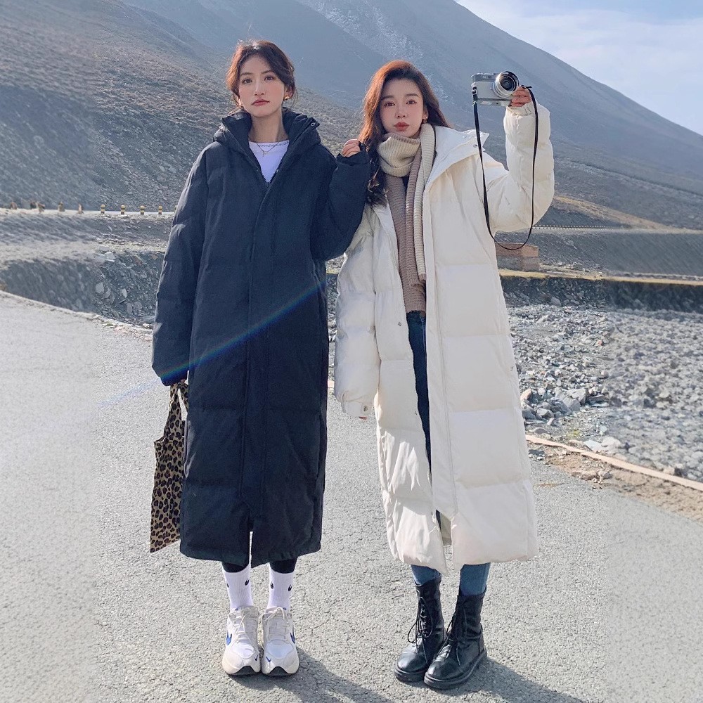 黑色中戏羽绒棉服女长款过膝2025年冬装新款棉袄加厚学生棉衣外套