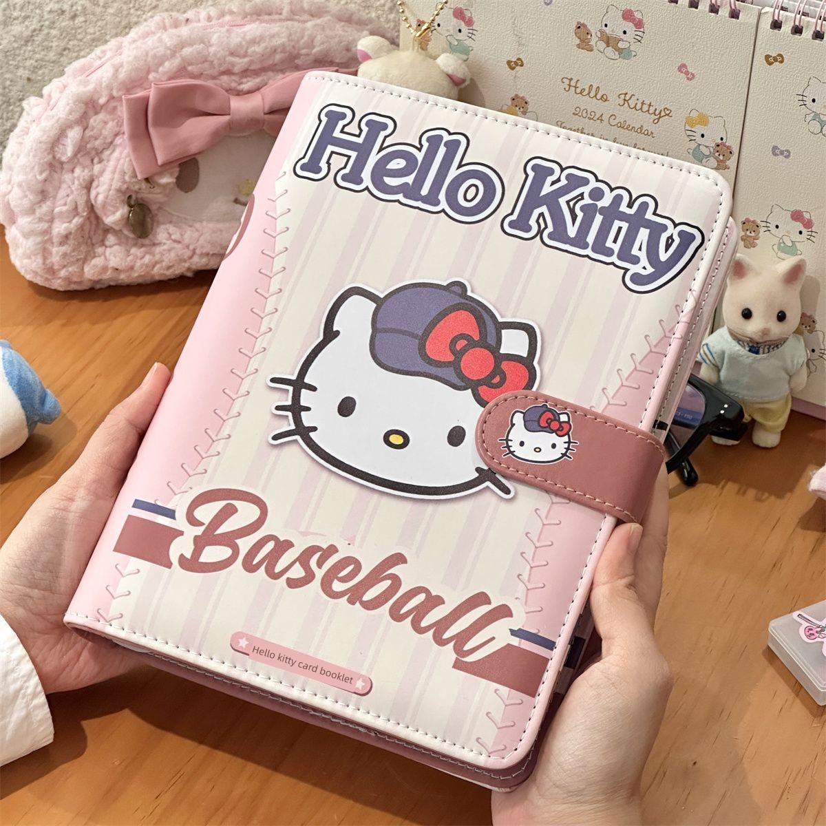 可爱高颜值棒球帽KT猫PU卡册A5四宫格活页磁扣小卡收纳册照片相册