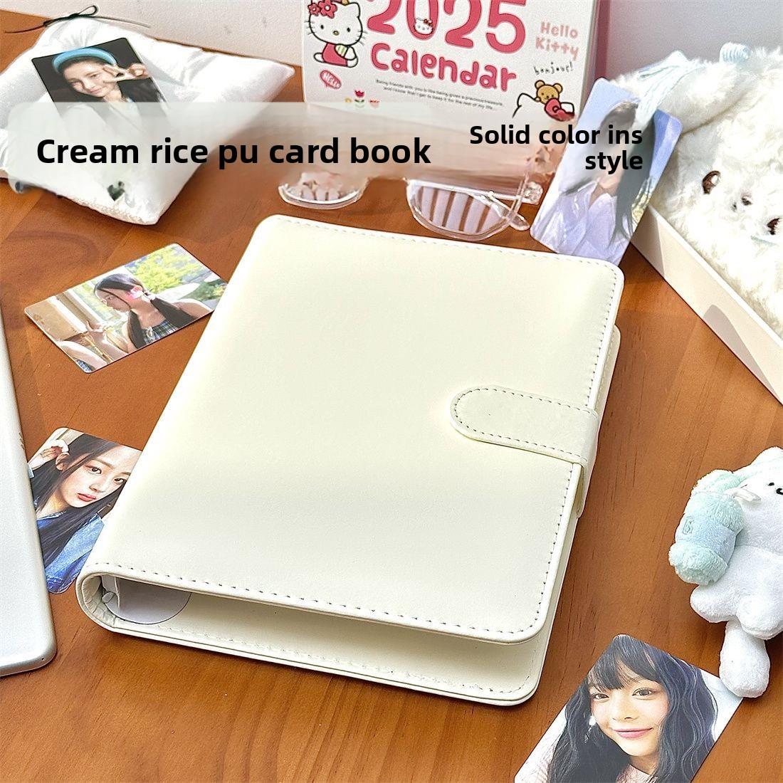 ins风奶油米纯色Pu皮革软皮革卡册A5四方格子活页照片卡照片纪念
