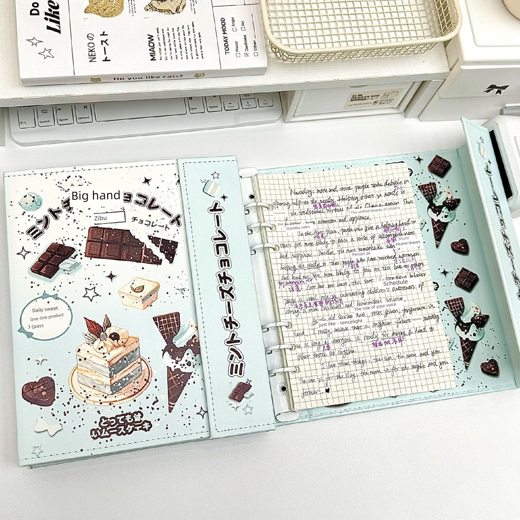 in高颜值小红树同款冰淇淋蛋糕Pu皮革活页笔记本A5可拆卸磁性笔记