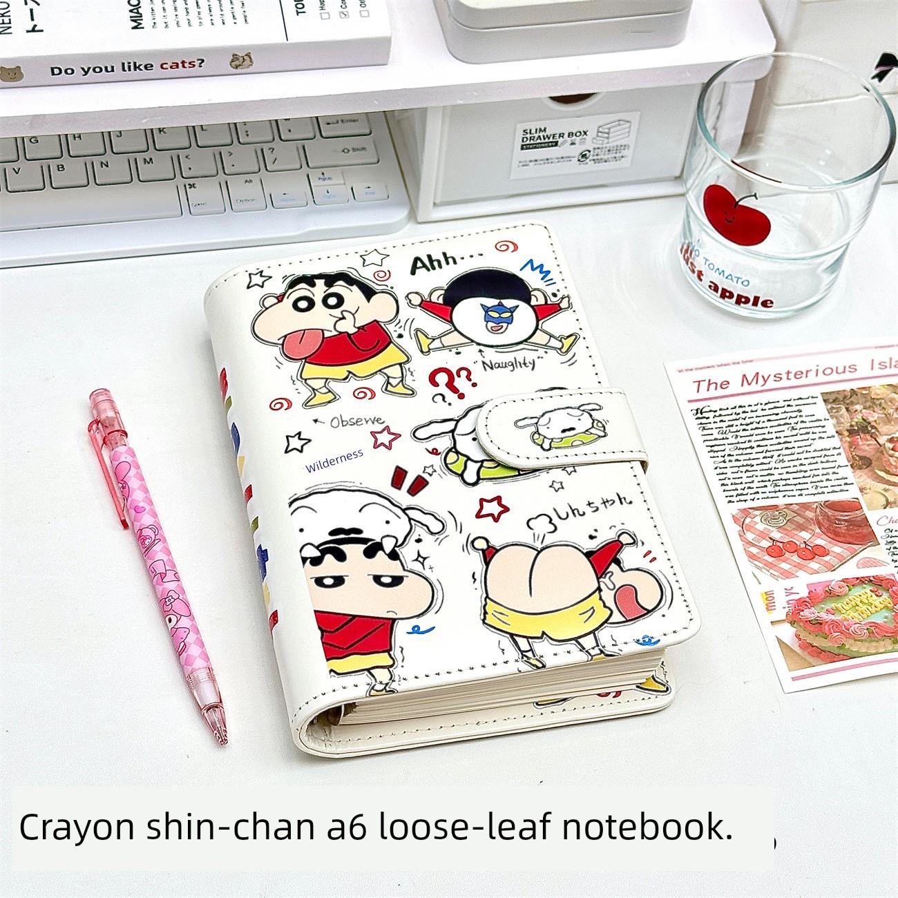 卡通搞怪蜡笔小新A6PU活页本学生高颜值软皮磁吸笔记本通用记事本