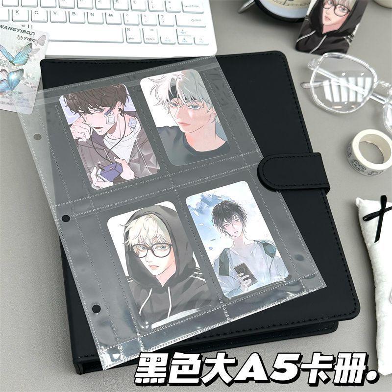 ins简约黑色大A5卡册PU皮质高颜值4宫格拍立得学生追星小卡收纳册