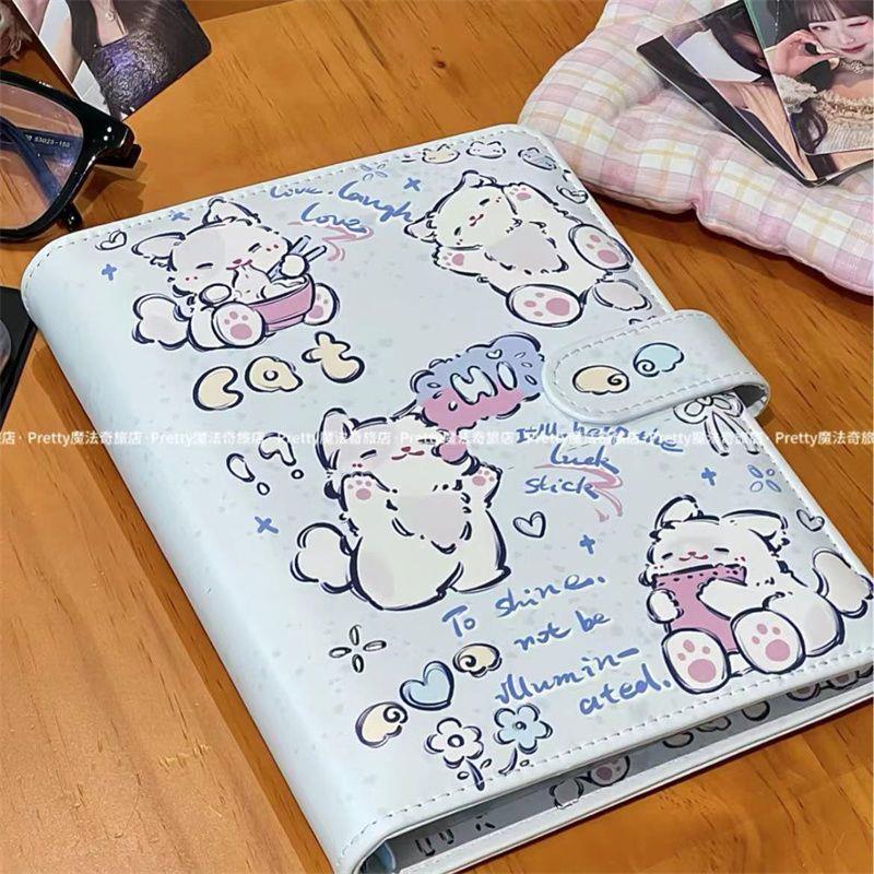 ins小红书同款可爱蓝色吃吃小猫PU卡册A5四宫格3寸小卡照片收纳册