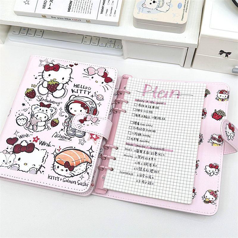 ins高颜值KT猫PU活页本学生少女心软皮磁吸可拆卸笔记本记事本子