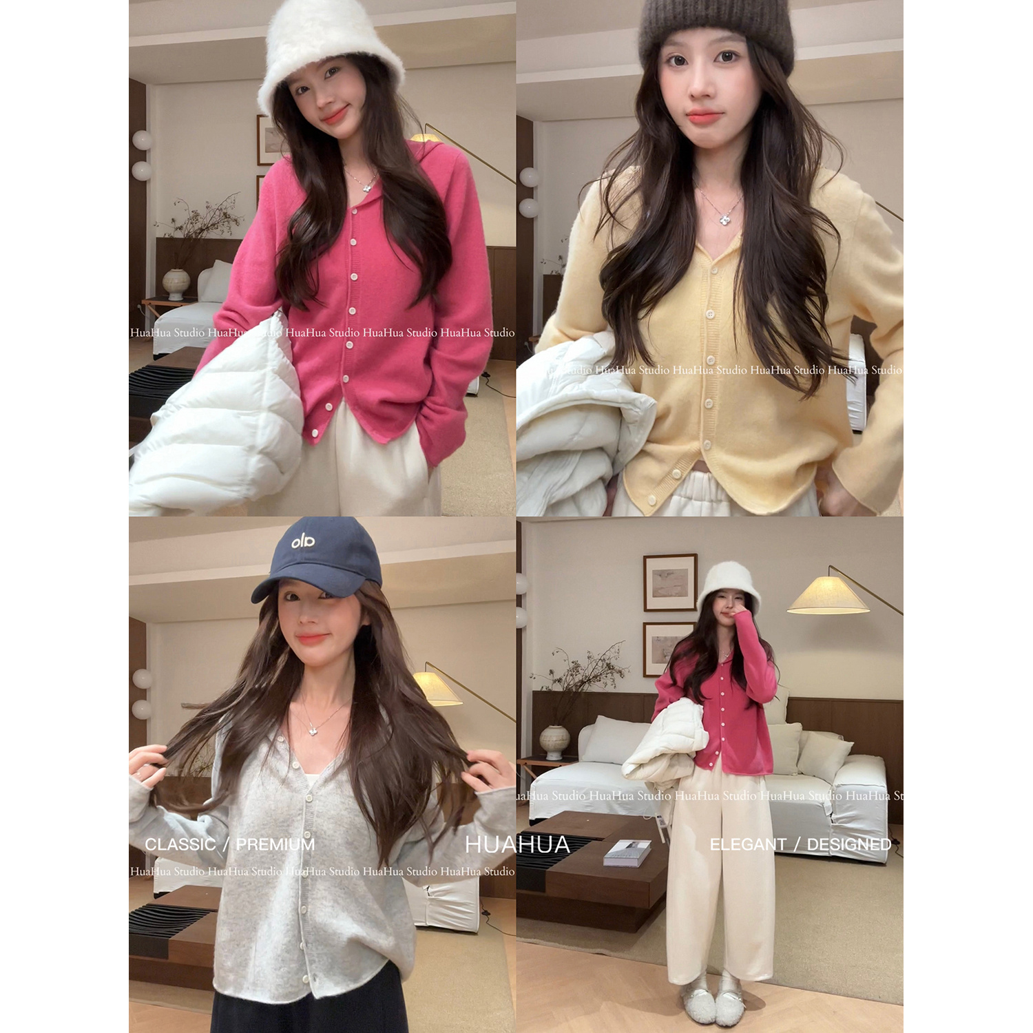 【花花】马卡龙小衫~100%绵羊毛韩系单排扣百搭连帽针织开衫毛衣