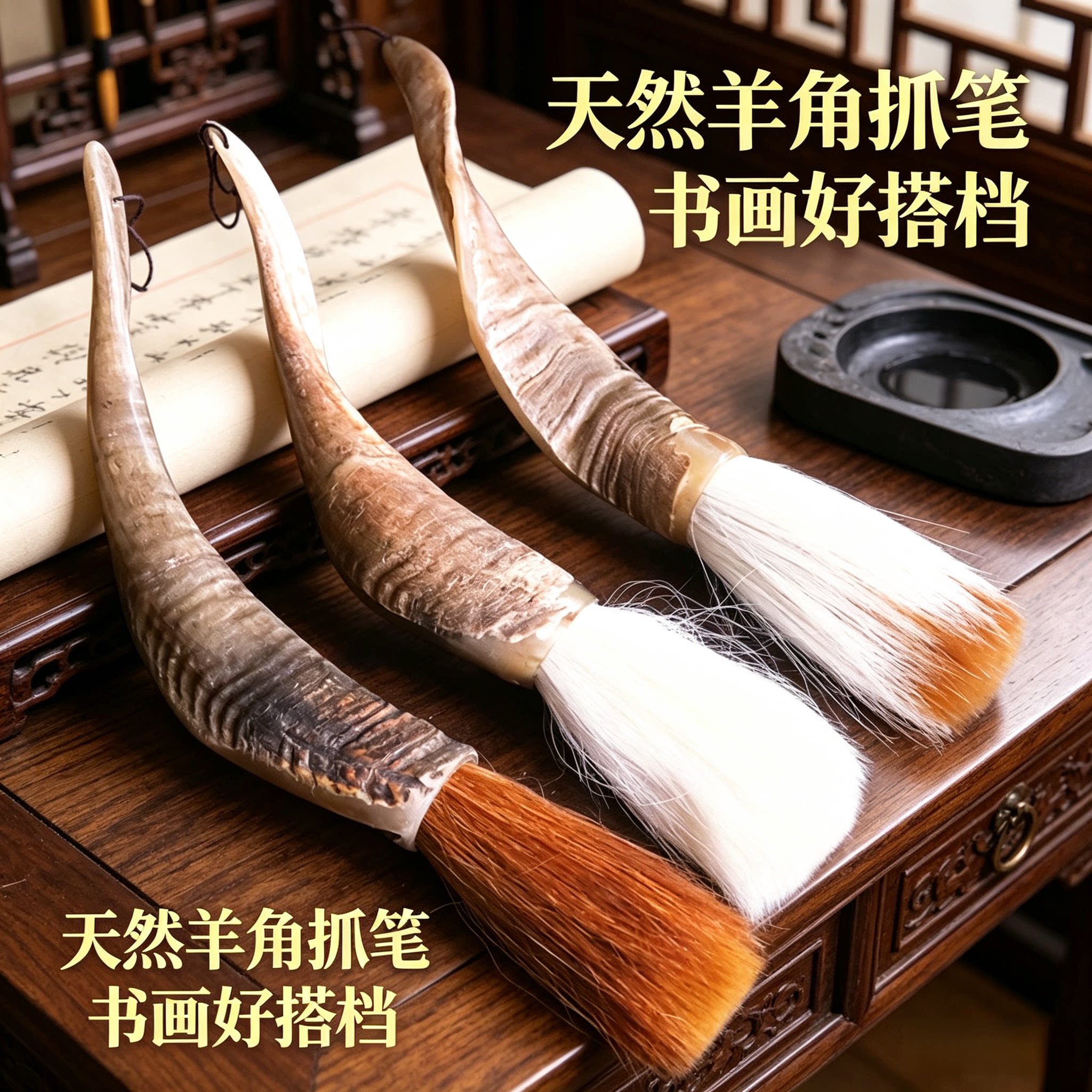 福寿镇宅装饰用对联真羊角笔杆